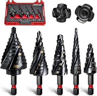 Sponsored Ad - COMOWARE Step Drill Bit Set, 1/8~1-3/8" 5Pcs Four Spiral Flute Step Drill Bits for Metal, AITIN Coated Step...