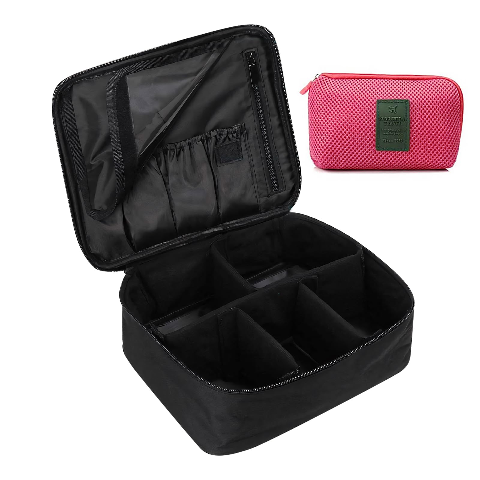DIMJ Neceser Maquillaje, Bolsa de Maquillaje Ligera con Divisores Bolsillos Profesional Organizador de Maquillaje Bolso de Cosméticos de Viaje con Bolsa de Cable USB (Negro)