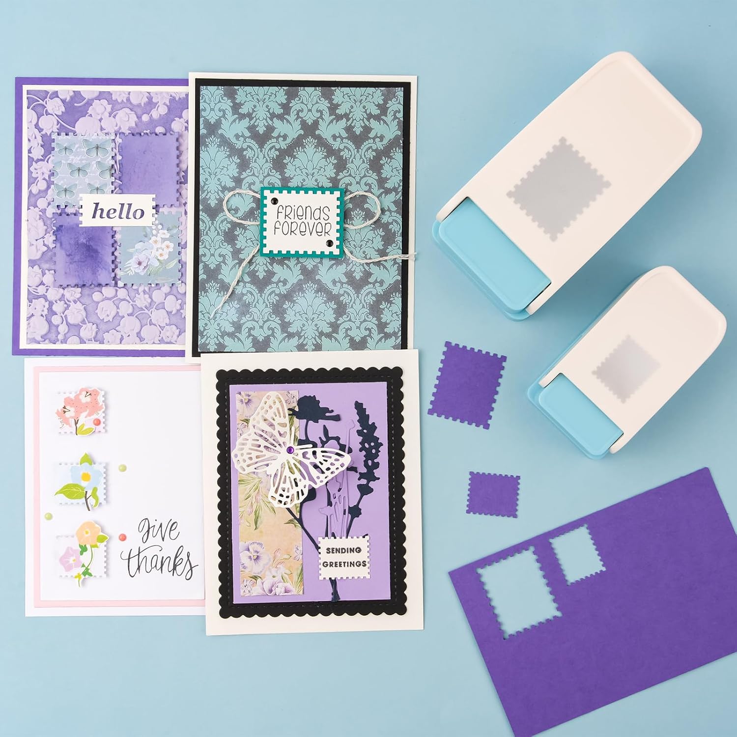 Briartw Postage Stamp Punch Set, Large and Small Rectangular Craft Punch Value Bundle for Scrapbooking, Card Making, Junk Journaling - Stamp Puncher - Arts Crafts Supplies