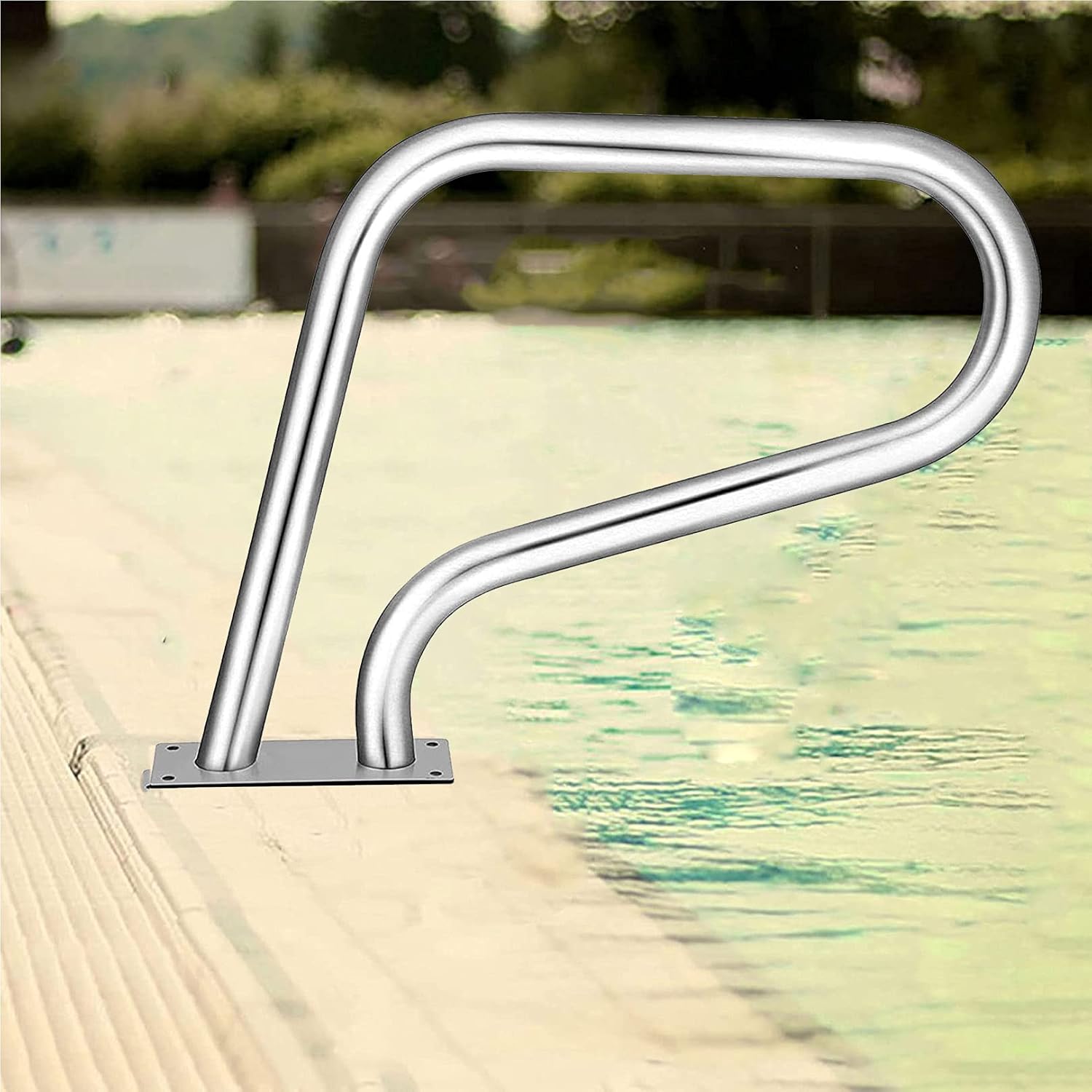 Pool Handrail Railing Stainless Steel with Base Plate Indoor Outdoor PoolsSwimming Pool Safety Hand Rail Pool Hand Rail, Easy Mount Hand Grab Rail w/Base Plate, 304 Stainless Steel Handle Sp