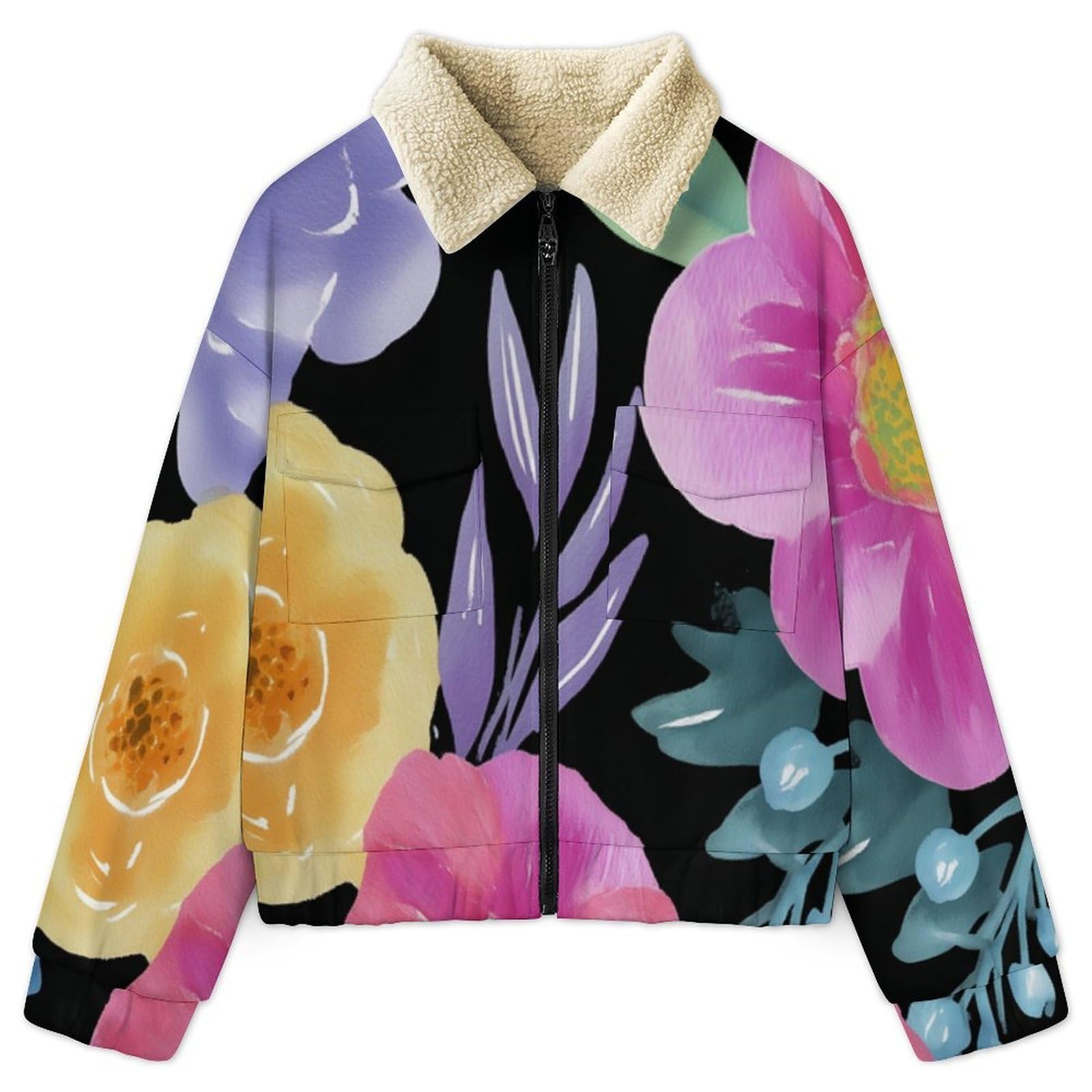 Felpa Donna Pile Invernale Caldo con Cerniera, Giacca da Camera Invernale Corta Pile Giacche, Fiore di peonia Cappotto In Peluche Sherpa Giubbotto Fleece Comoda