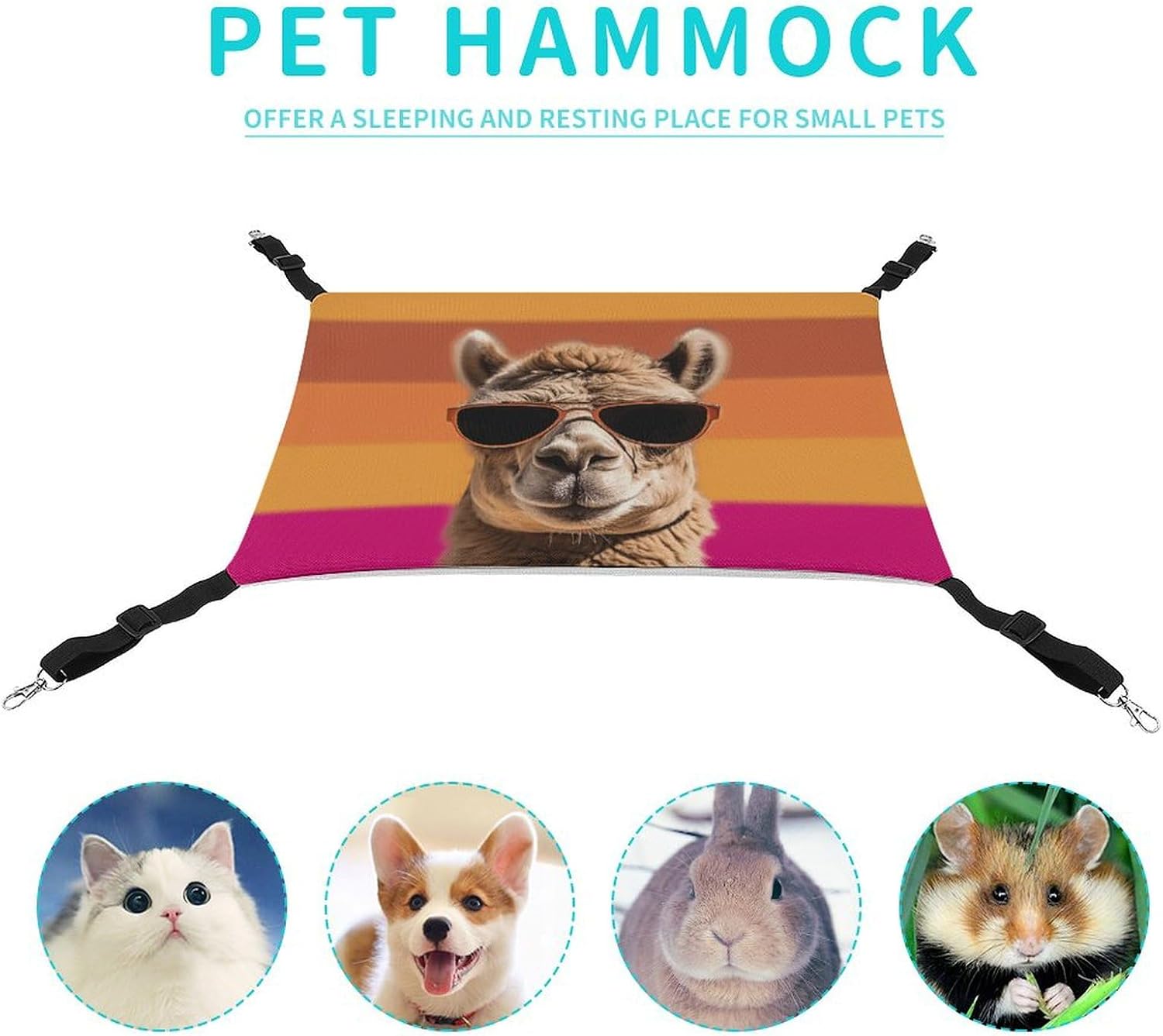 review Hanging Pet Hammock, Camel Wearing Sunglasses Printed Soft Breathable Pet Hammock with Adjustable Straps and Metal Hooks for Cats Small Dogs Rabbits Sugar Gliders
