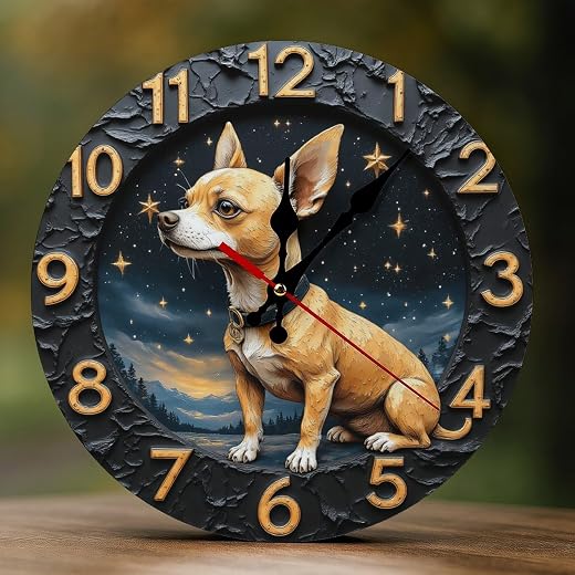 Wall Clock Decorative - Cute Beige Chihuahua Print 2D Vintage Wall Clocks Battery Operated Silent Non-Ticking for Bedroom, Living Room, Kitchen, Office, Classroom, 10 Inch
