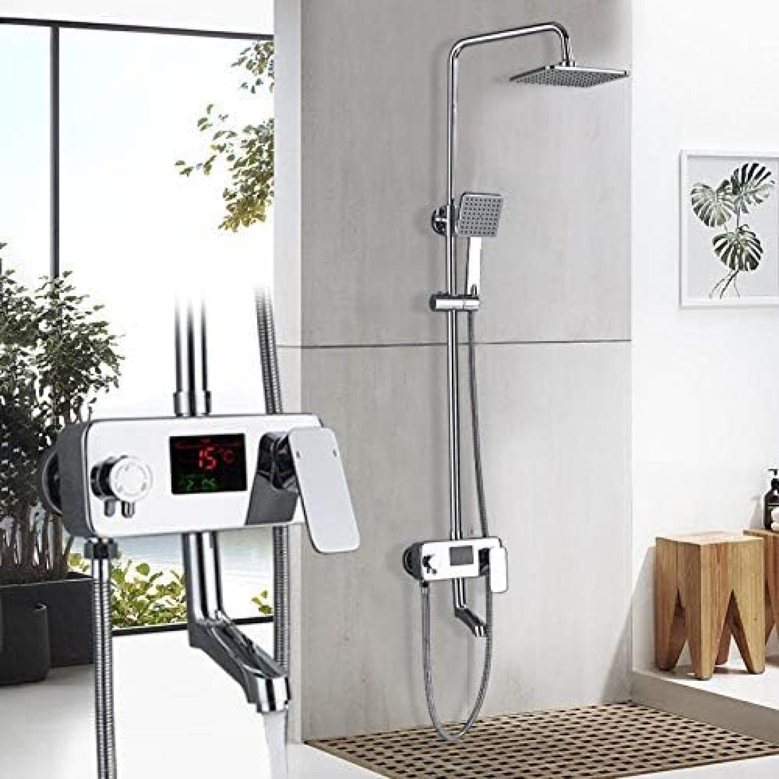 Robinet de douche encastré chrome 8 pouces avec affichage numérique et mitigeur bain