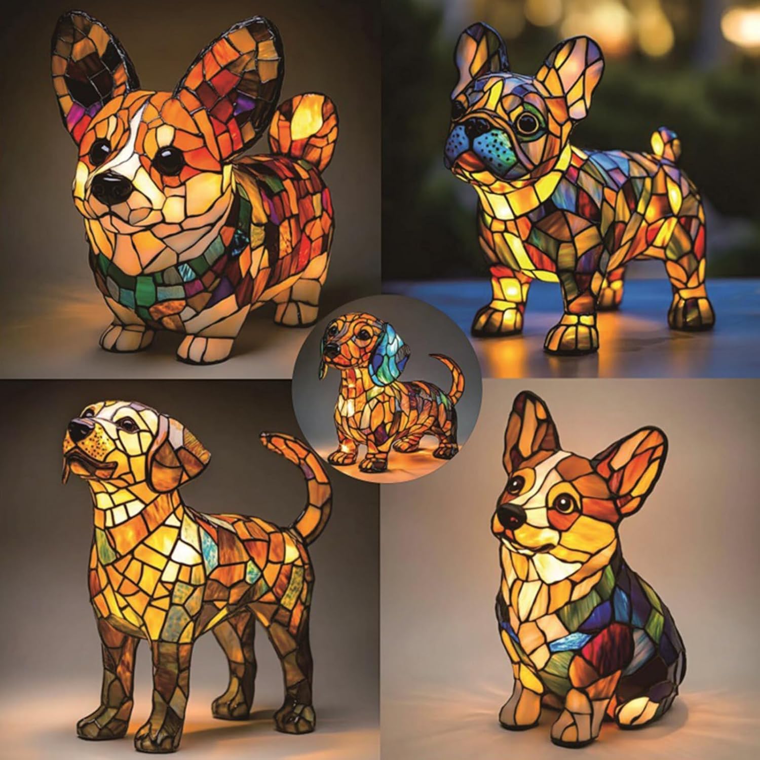 Corgi Lamp, Dachshund Lamp, Dog Series Art Night Light, Stained Resin Bulldog Tabletop Night Light, Cute Pet Dogs Themed LED Table Lamps with Warm Ambient Glow (Dog-F)