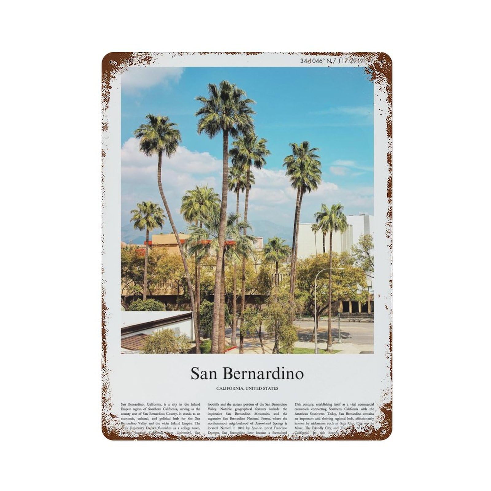 xiaoxiaoshen San Bernardino California, United States, USA City Scenery Wall Decor Art Metal Tin Poster Modern Home Decor Art Home Bar Shop Decorations Vintage Sign 40x30cm