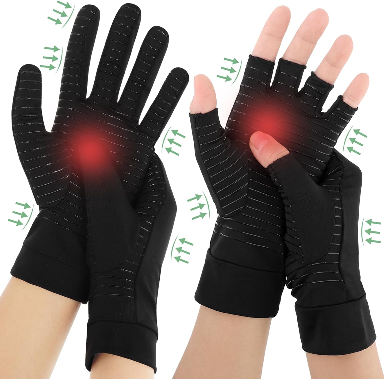 COMNICO 2 Pairs Arthritis Gloves Fingerless And Full Finger