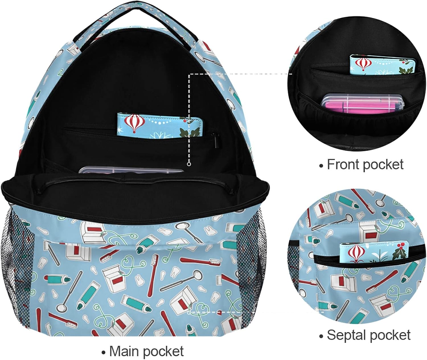 Backpack Travel Cute Dentist Dental Hygienist School Bookbags Shoulder Laptop Daypack College Bag for Womens Mens Boys Girls