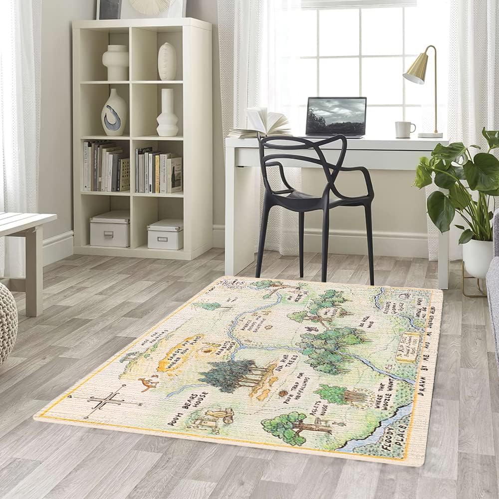 100 Acre Wood Map The Jungle Rug Carpet Area Rugs Shag Rug Modern Fluffy Living Room Outdoor for Boys Girls Kids Room Home Decor (4' x 6' (Rectangular))
