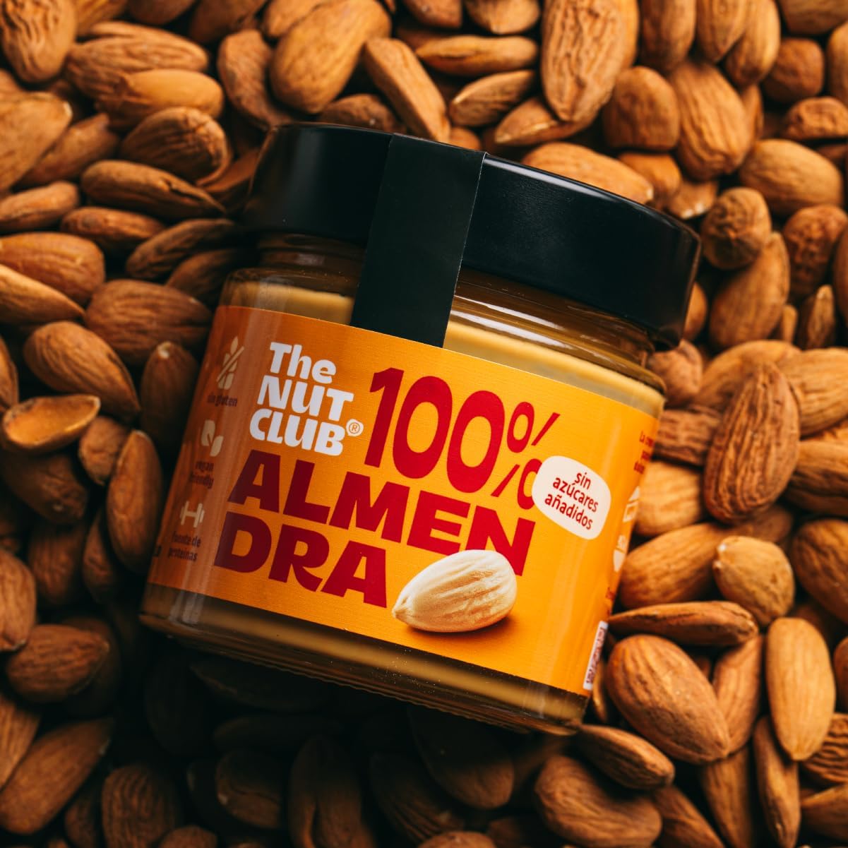 The Nut Club Crema de Almendra 180g 100% Natural, Vegana, Sin Azúcares Añadidos, Sin Gluten, Sabor Intenso y Textura Cremosa, Ideal para Untar, Desayunos, Recetas y Postres