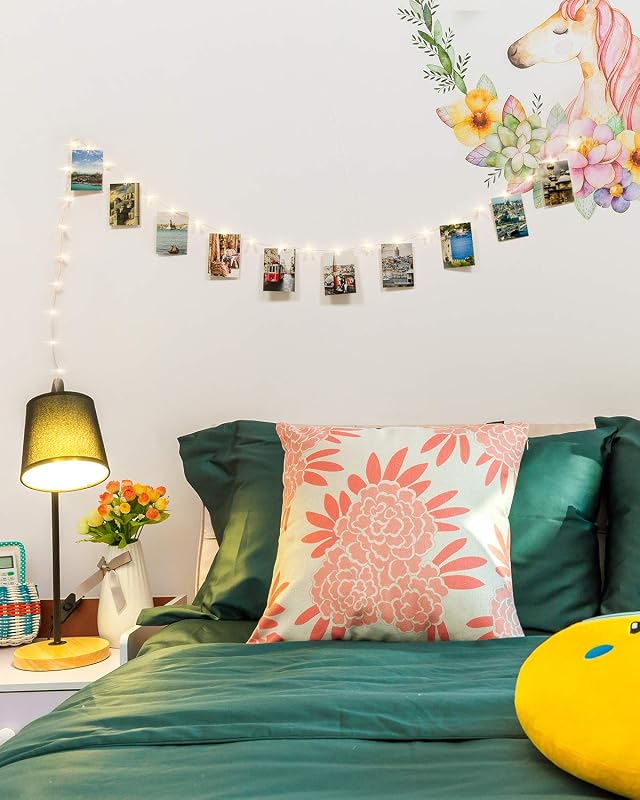 kolpop LED Fotófüzér Csipeszekkel - 5m 50 LED Meleg Fehér Fényfüzér Képek Kihelyezéséhez - Elemes Dekorációs Világítás Szobába, Esküvőre, Pa