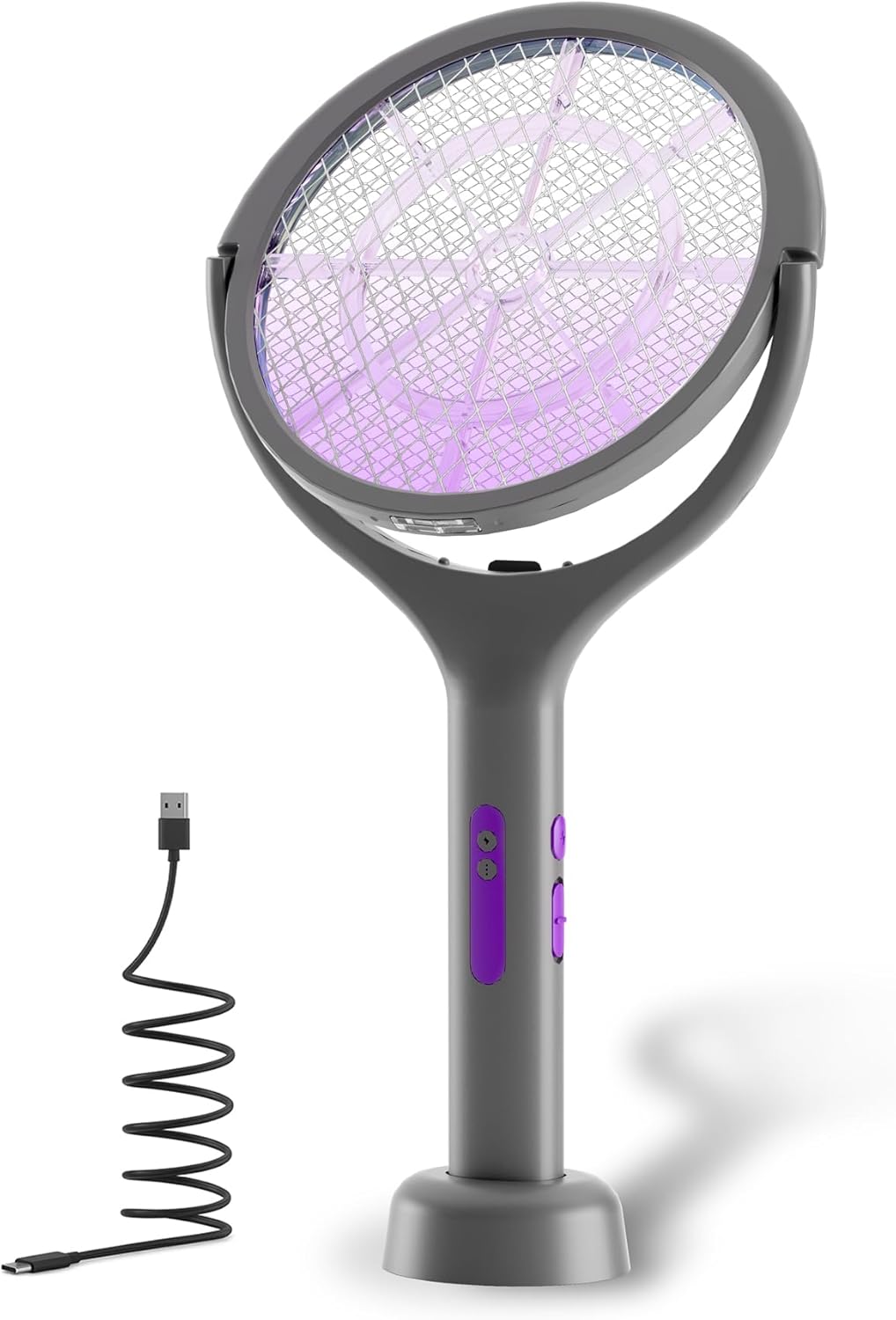 Electric Fly Swatter with Extendable Handle & Rotating Head, 3000V Rechargeable Bug Zapper Racket, 1200mAh Long Lasting, Reach Every Corner, Indoor Outdoor Mosquito Swatter