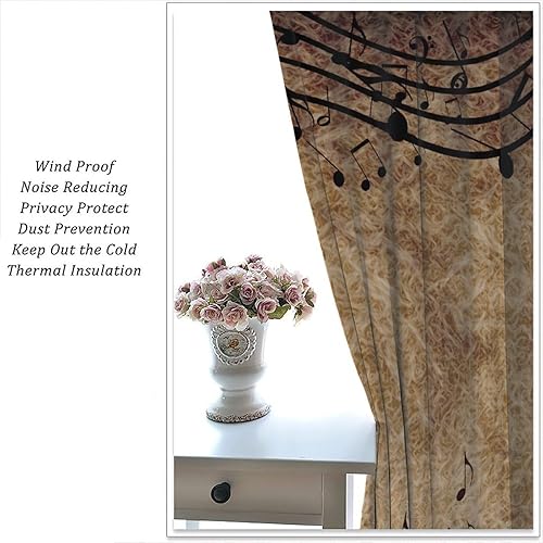 Miniatura 5 de Cortinas de notas musicales, melodía geométrica rural retro, arte nostálgico medieval, arte abstracto marrón degradado, decoración del hogar,