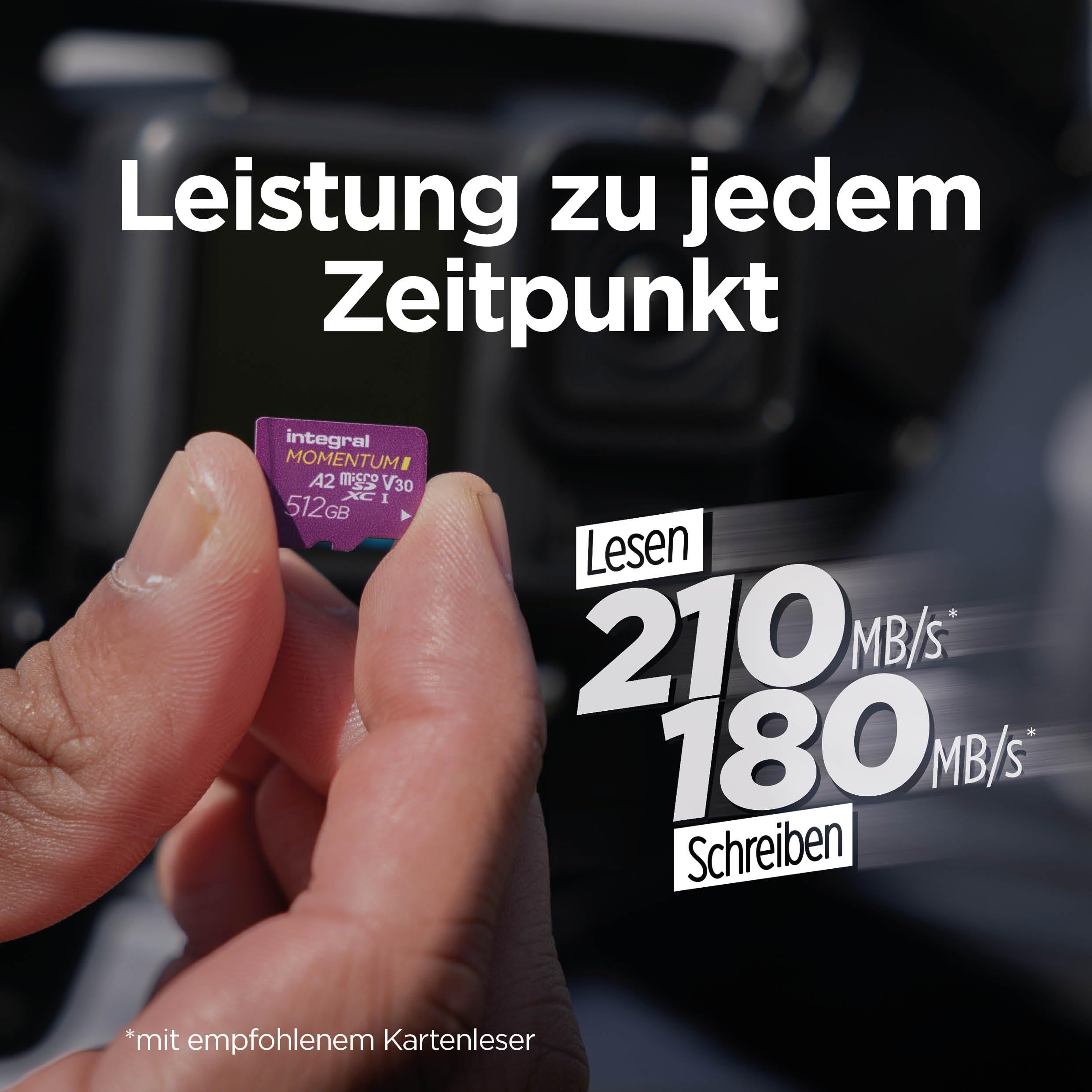 Integral Momentum I 128 GB microSDXC-Karte – bis 210 MB/s lesen, 180 MB/s schreiben, V30, U3, A2 – 4K/5K UHD für GoPro, DJI-Drohnen, Action- & 360°-Kameras – wasserdicht, stoßfest, robust