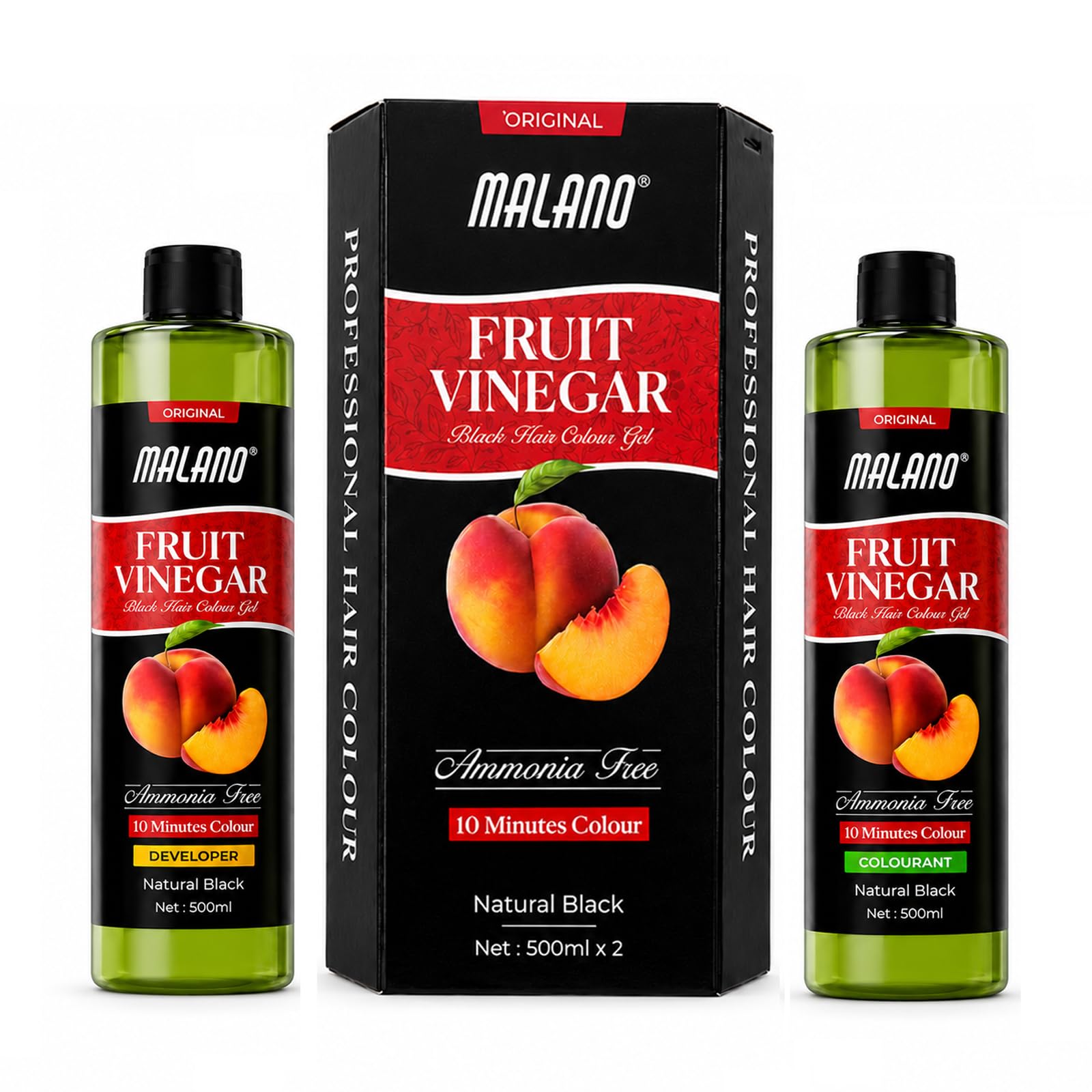 Malano Apple Fruit Vinegar Hair Color Shampoo for Men & Women | Long Lasting Ammonia Free Grey Hair Coverage_ Natural Black Colour Hair Dye (500MLx2)-image-31