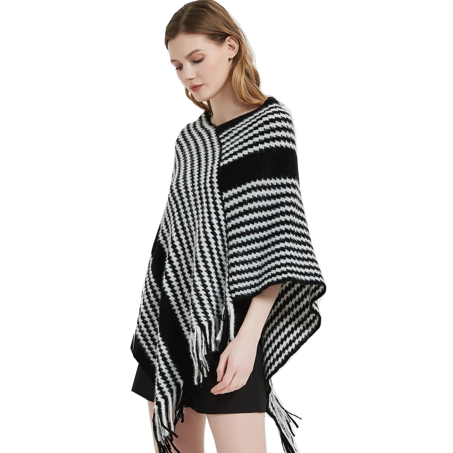 Sciarpa Donna Scialle Uomo Mantella Pullover Mantella Primavera Autunno Inverno Camicia Lavorata A Maglia Mantella Lavorata A Maglia A Righe Nere