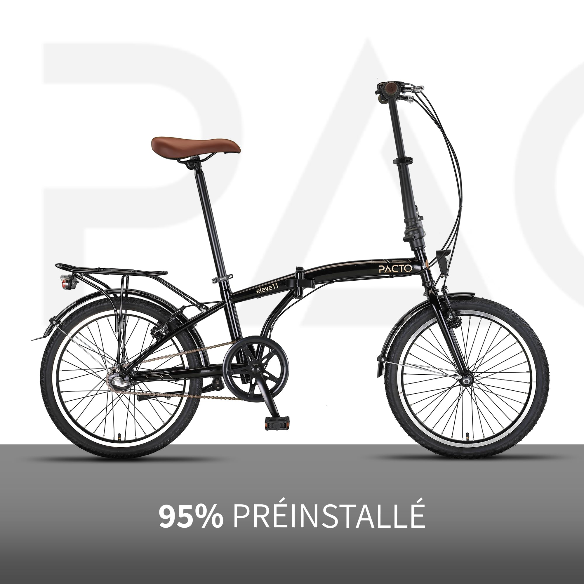 PACTO Eleven Vélo pliable de 20 pouces de haute qualité 27 cm Cadre en acier Shimano Nexus 3 vitesses, vélo de ville pliable facile à plier en 10 secondes, vélo pliable V-Brakes pliable