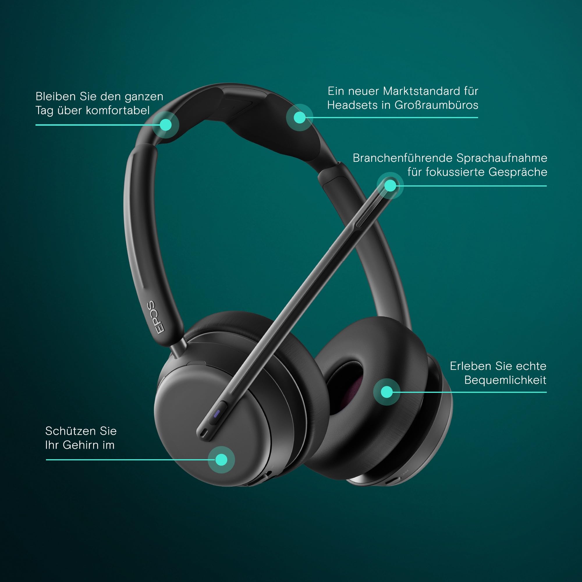 EPOS Impact 1061T ANC Professionelles Bluetooth Headset - Beidseitig, Adaptive ANC, EPOS AI Spracherkennung, BrainAdapt Technologie
