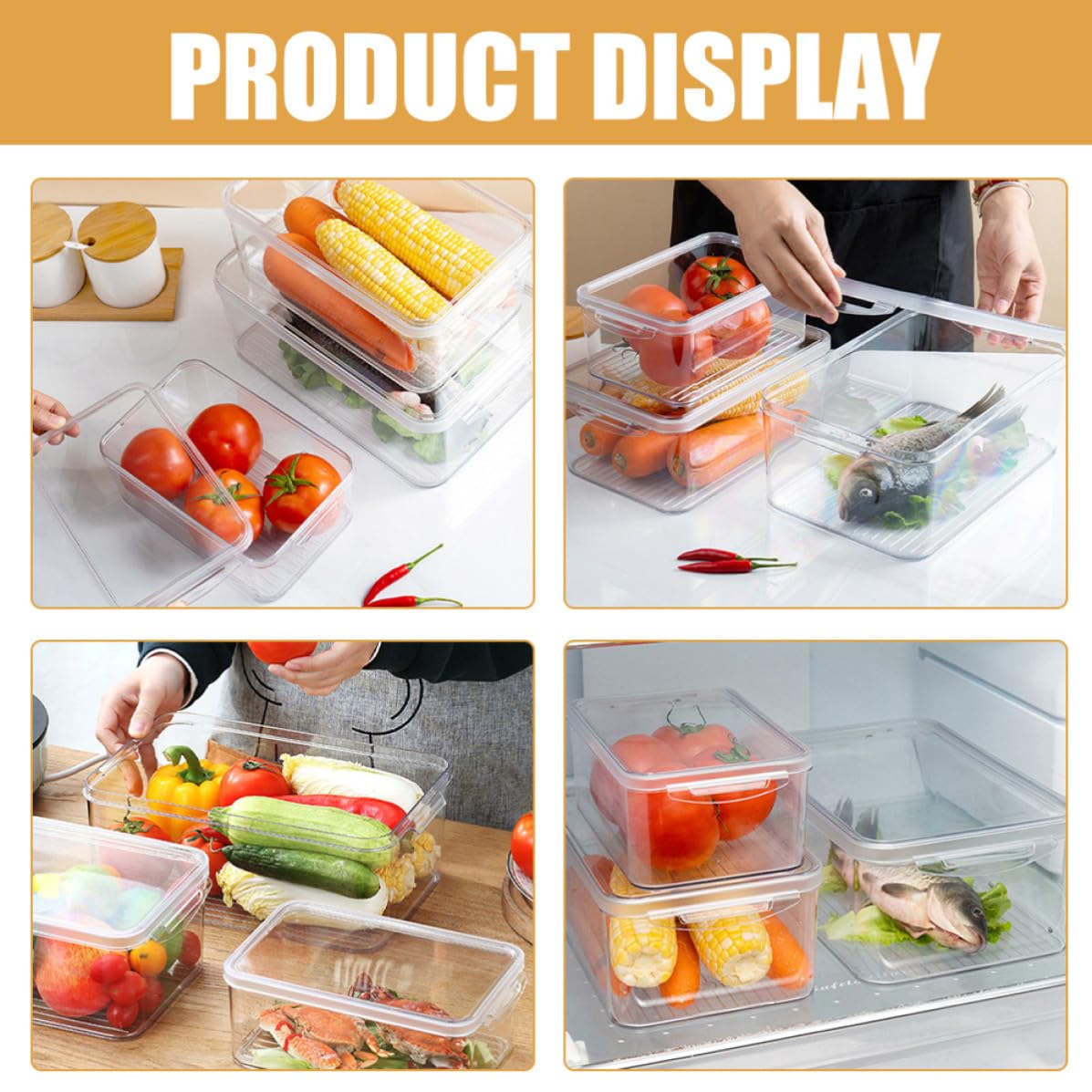Operitacx Set da 3 Contenitori per Frigorifero in Pet Trasparente, Resistente All'usura, Comodi da Prendere e Conservare, per Frutta e Verdura in Freezer o Cassetto Riutilizzabile