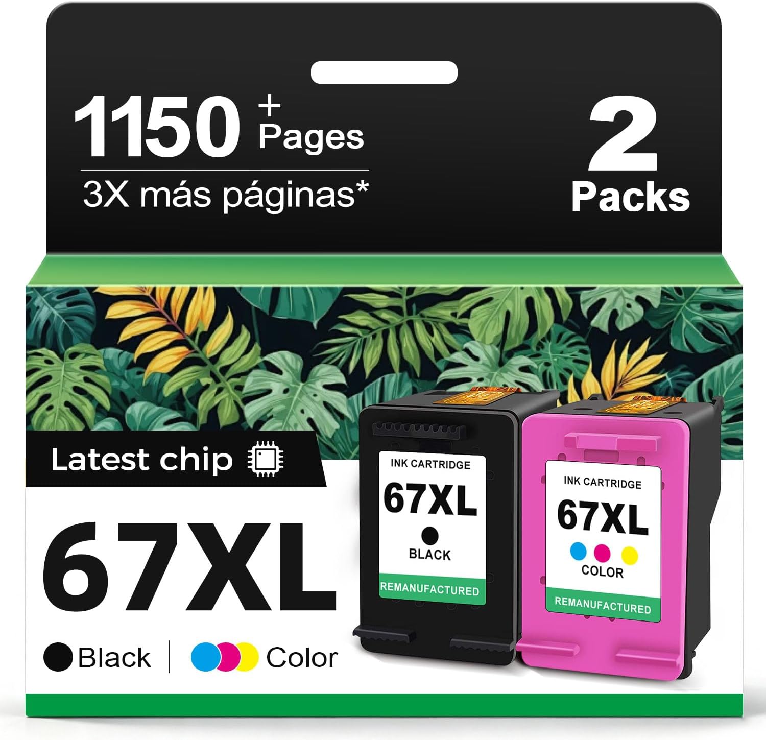 67XL Ink Cartridges Black/Color Combo Pack Replacement for HP Ink 67 XL