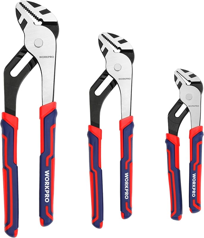 WORKPRO 3 Piece Groove Joint Plier Set | 12/10/8 Inch Adjustable Water Pump Pliers, Straight Jaw Pliers for Home Repair, Gripping, Nuts, Bolts, Pipe & Fittings