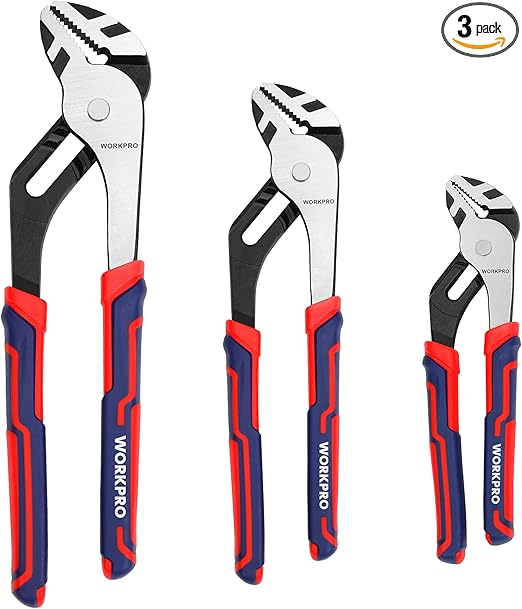 WORKPRO 3 Piece Groove Joint Plier Set, 12/10/8 Inch Adjustable Water Pump Pliers, Straight Jaw Pliers for Home Repair, Gripping, Nuts, Bolts, Pipe & Fittings