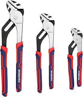 WORKPRO 3 Piece Groove Joint Plier Set, 12/10/8 Inch Adjustable Water Pump Pliers, Straight Jaw Pliers for Home Repair, Gripping, Nuts, Bolts, Pipe & Fittings