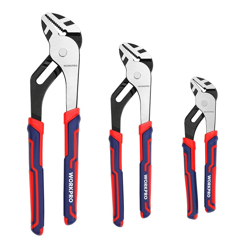 WORKPRO Kit de Alicates de Pressão com Junta Deslizante e Mandíbulas Retas, 3 Peças