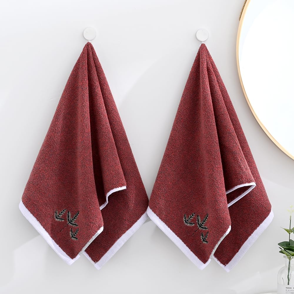 sense gnosis Burgundy Brown Jacquard Tree Hand Towel Set of 2 Super Soft 100% Cotton Elegant Floral Pattern Highly Absorbent Decorative Hand Towels for Bathroom Spa 13x 29 Inch - Image 4