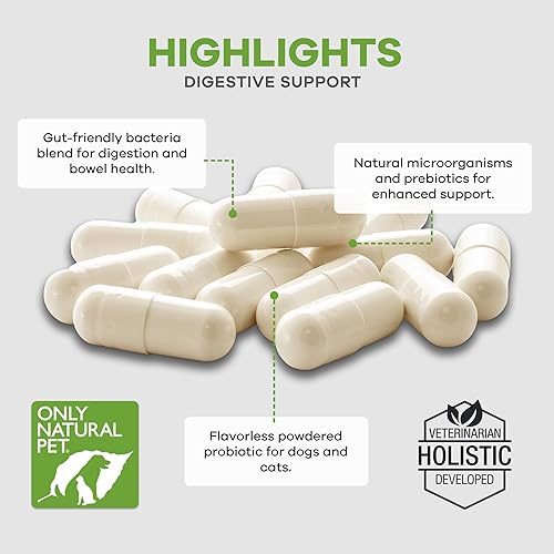 Miniatura 5 de Only Natural Pet Suplemento probiótico para perros y gatos, fórmula enzimática para la salud del tracto digestivo e intestinal, apoyo digestivo para
