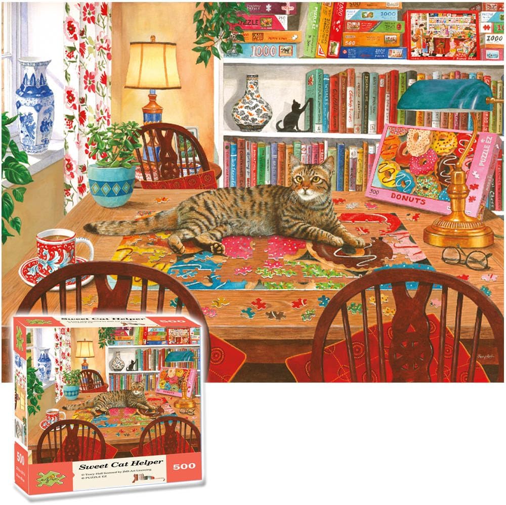 Cat Puzzle 500 Pieces Jigaw Puzzle for Adults Cats Bookshrlf Books Puzzle in a Puzzle for Cat Lovers