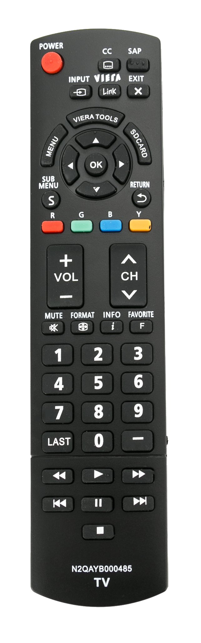 Replacement Remote For Panasonic TV - N2QAYB000485 Compatible With Multiple Viera Models