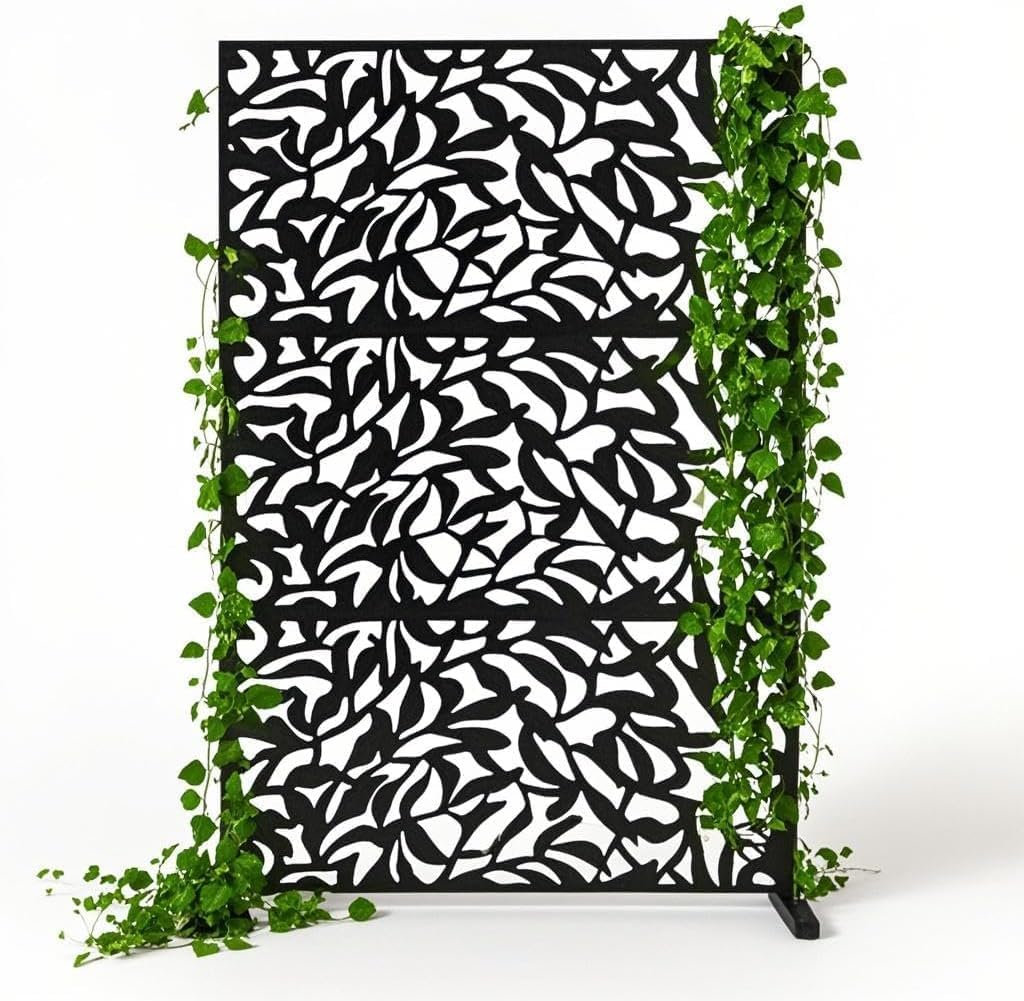 Outdoor Metal Privacy Screen 72" H×47" W, Freestanding Decorative Metal Private Screen for Hanging & Climbing Plants, Ideal for Garden/Balcony/Patio/Indoor, Easy Assemble