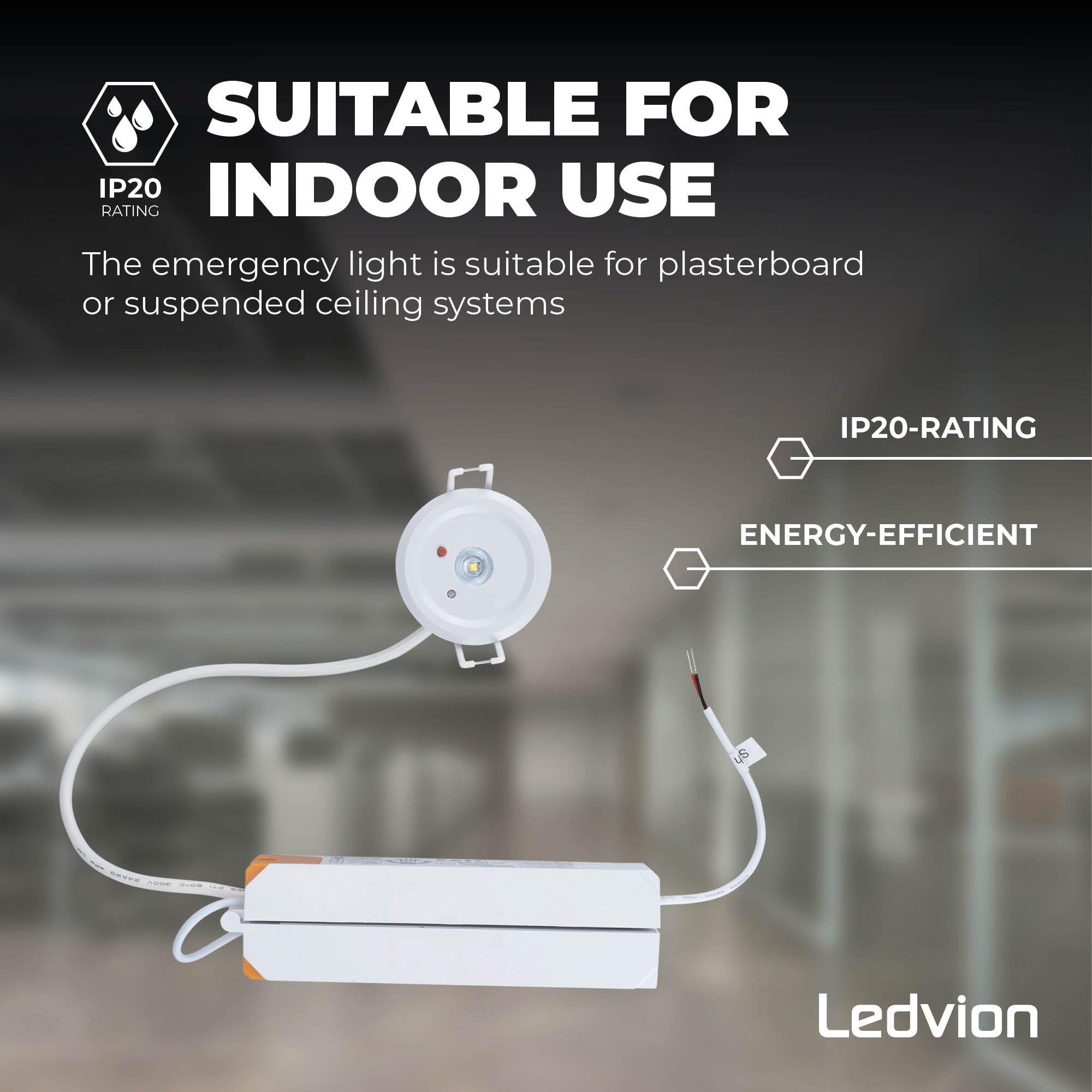 Ledvion - Spot LED d'Urgence, 3.5W - 6500K, IK07, IP65 - Incl. Batterie - Batterie de Secours (3 h)