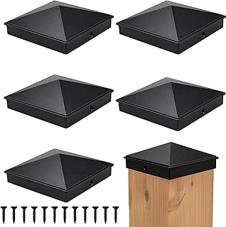 4x4 Post Caps (Fits True 3.5" x 3.5" Wood Posts) - Matte Black Aluminum Pyramid Style, Durable Metal Toppers for Fence, Deck, and Mailbox Protection (6 Pack)