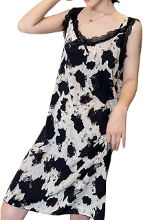 KSEWJP Ink Wash Satin Slip Dress with Lace Trim, Loose Women's Loungewear Price In India
