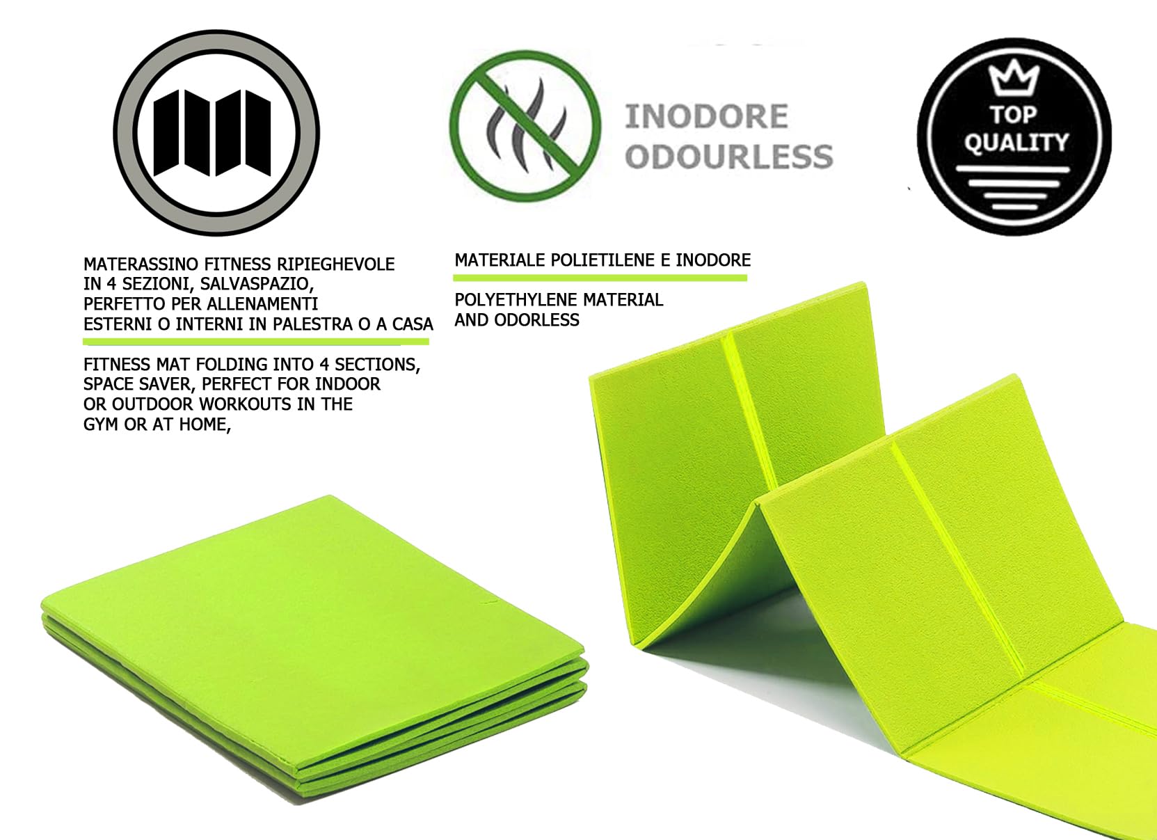 G5 HT SPORT Tappetino Fitness Pieghevole 110x48 cm | Materassino Yoga Antiscivolo e Resistente | Per Allenamenti Indoor e Outdoor, Casa,Palestra,Pilates,Stretching e Functional Training | Verde Lime