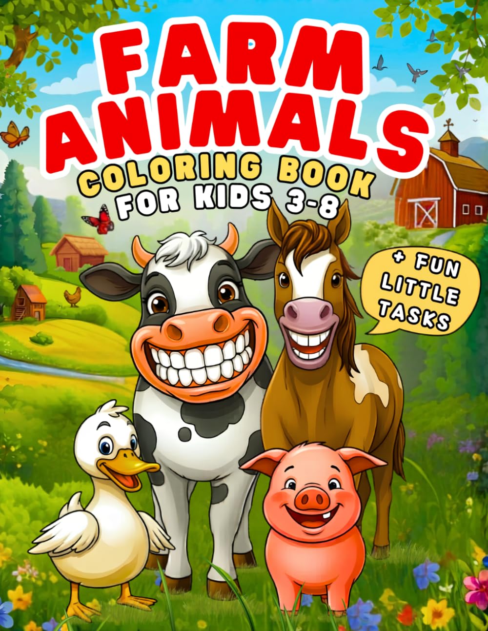 Farm Animals Coloring Book for Kids 3-8: Interactive Activity Book for Boys and Girls with Happy Cows, Horses, Pigs and More | Engaging Questions and Bold Outlines for Fun Early Learning