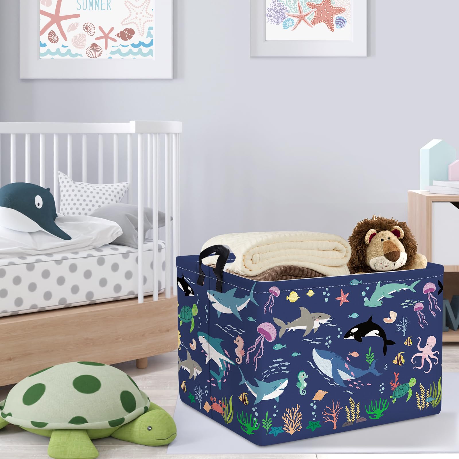 Clastyle Paniers Rangement Animaux Marins Requin Bleu pour Enfants Rectangulaire Boîtes de Rangement Jouets Vêtements pour Chambre d'enfant, 40x30x30 cm