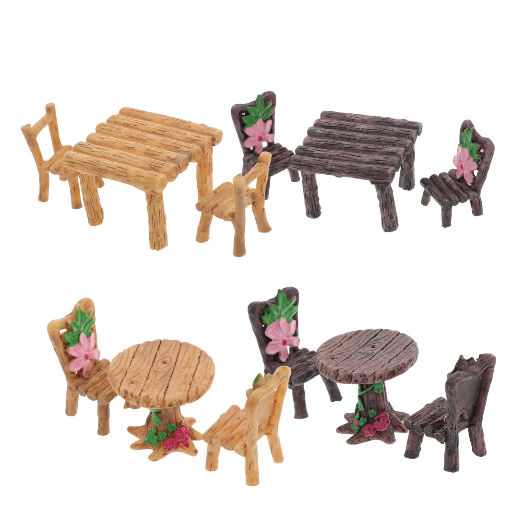 POPETPOP 4sets Micro Table and Chair Set Fairy Decor Fairy Garden Kits Outdoor Decor Mini Furniture Mini Fairy House Accessories Garden Gnome Miniature Garden Furniture Garden Fairy Resin