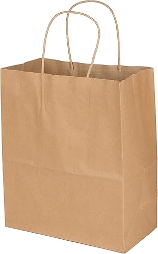 SSWBasics Bolsa de compras de papel kraft – Mediano (8 ¼ de largo x 4 ¾ pulgadas de profundidad x 10 ½ pulgadas de alto), caja de 100 – 80 # (120