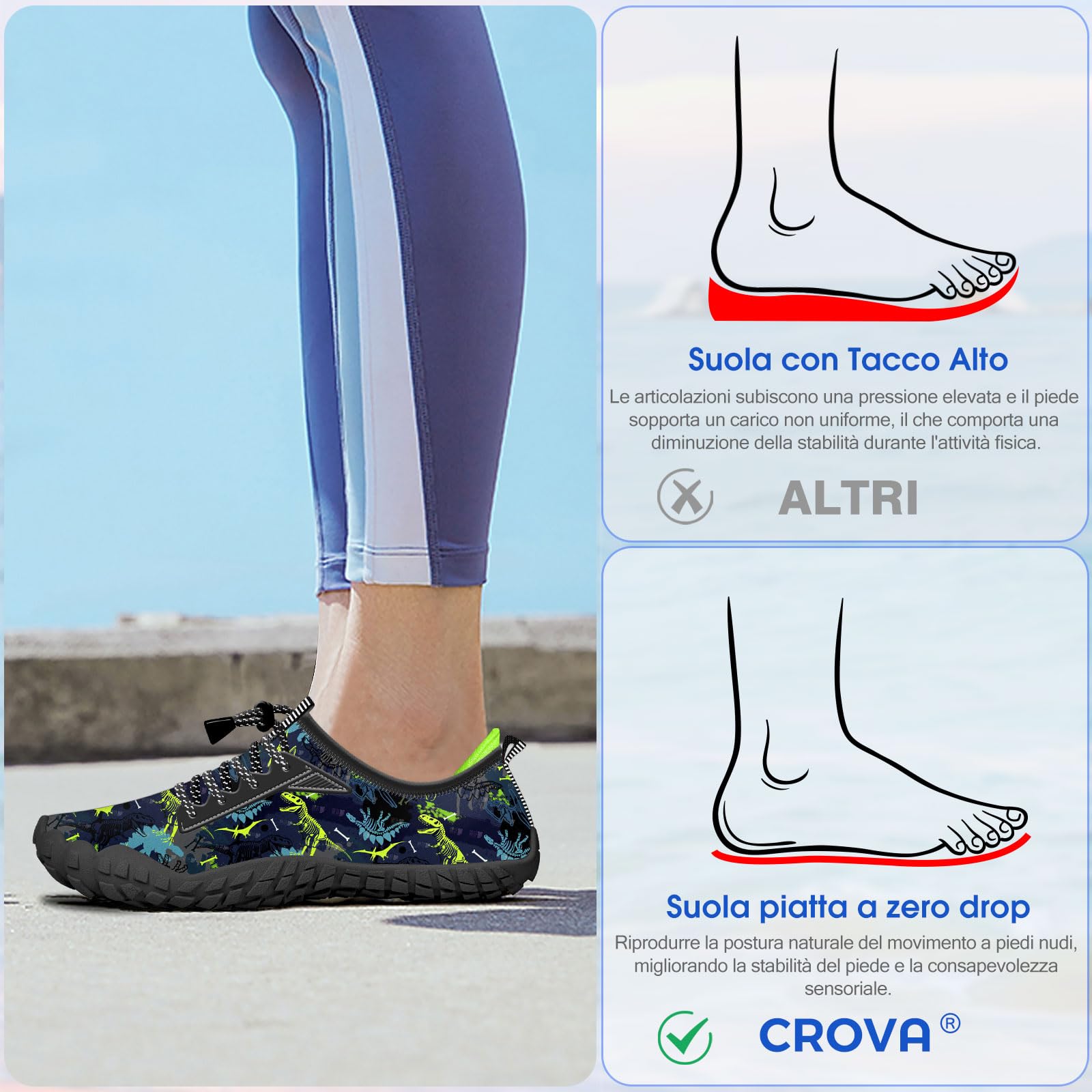 CROVA Dziecięce buty do sportów wodnych, ultralekkie, całkowicie drenażowe, szybkoschnące, do wody, wsuwane, dla chłopców, dziewcząt, maluchów