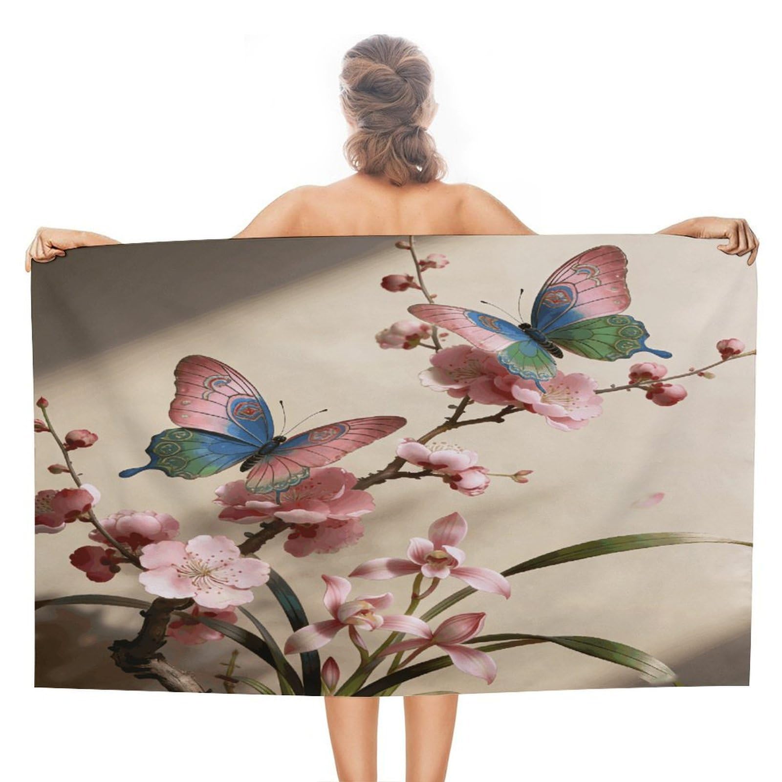 LZQPOEAS Butterfly Perches on The Spring Branch. Beach Towel 51x31 Inch Oversized Soft Bath Towel Luxury Plush Thick Hotel Swim Pool Towels Super Quick Dry Travel Towels for Camping Gym Sports Yoga