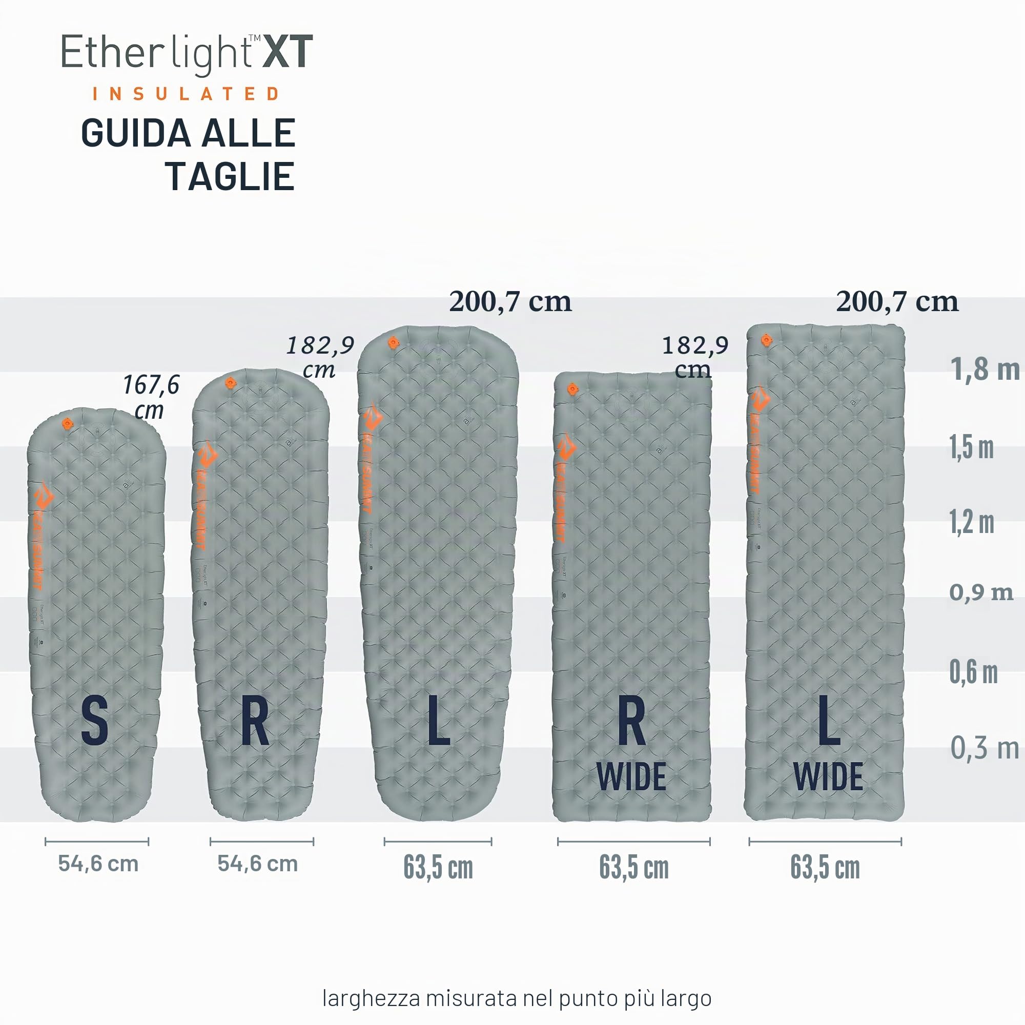 Sea to Summit Colchoneta Hinchable - XT - Ether Light XT Insulated Mat Large Color: grigio chiaro, 198 x 64 cm