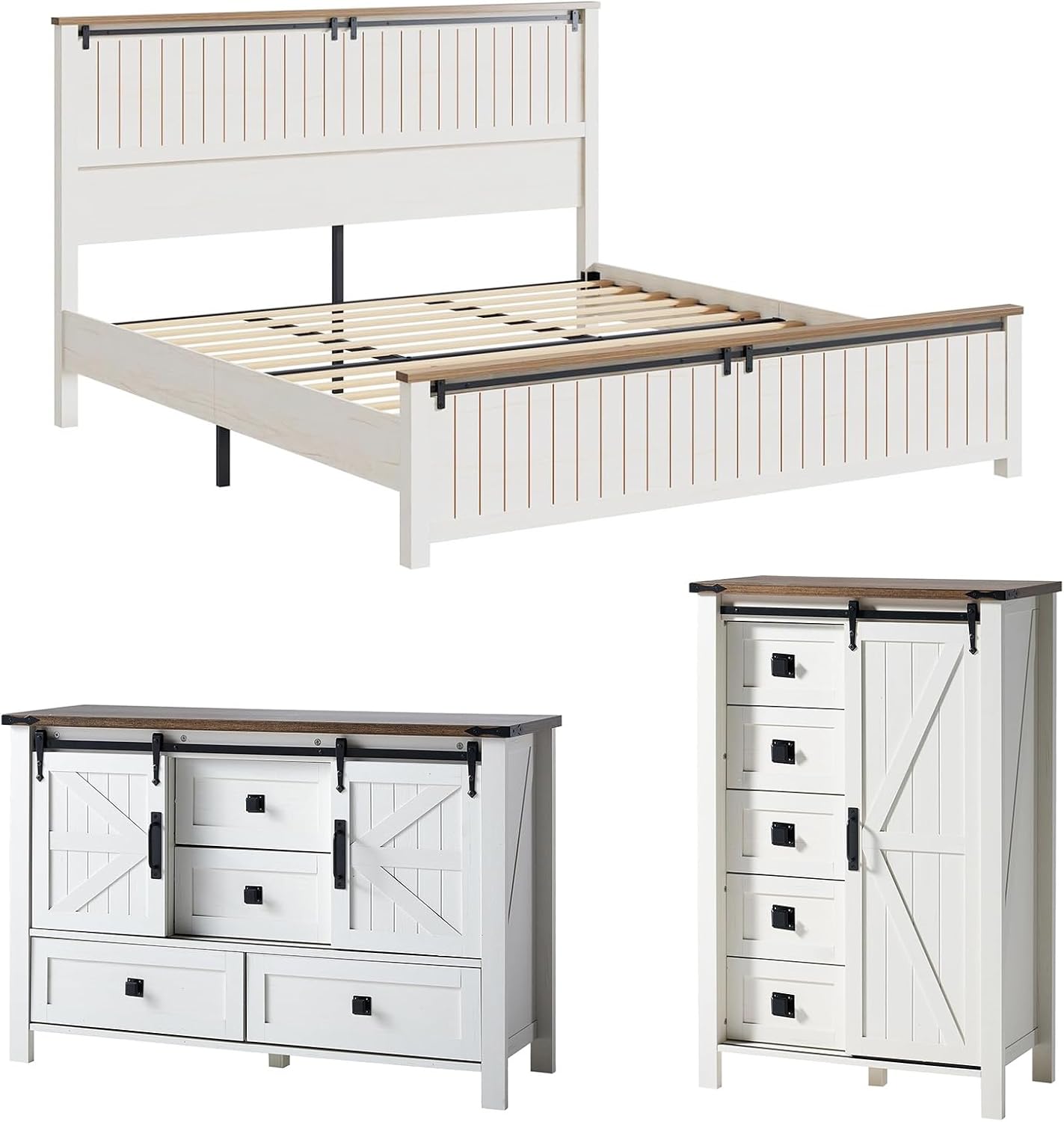 Amazon.com: AMERLIFE 3 Pieces Farmhouse Bedroom Set, Includes Wood ...