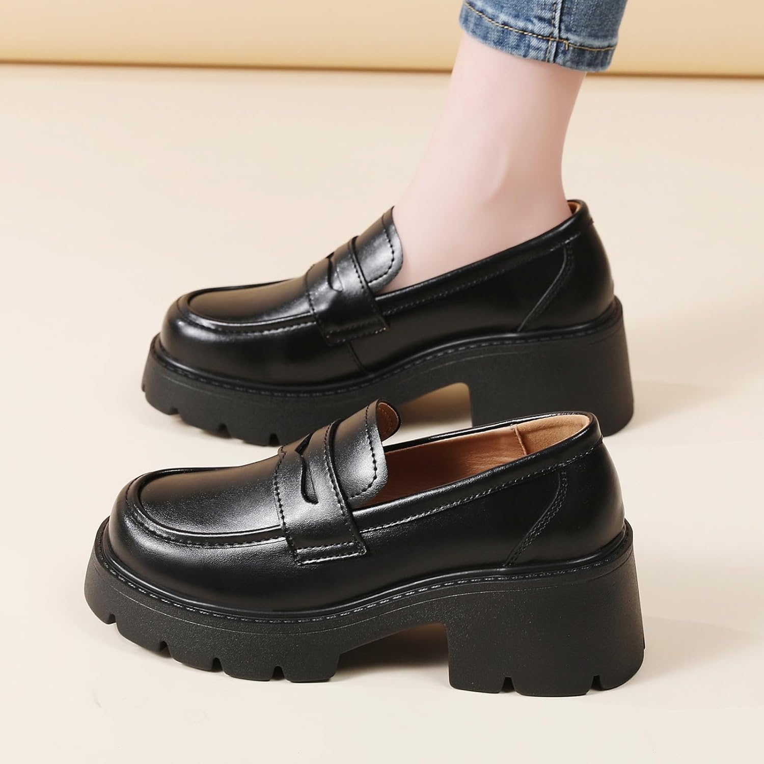 Platform Loafers for Women Women's Loafers Chunky Heel Lightweight Penny Loafer Business Casual Comfortable Dressy Slip-Ons Work Office Womens Shoes