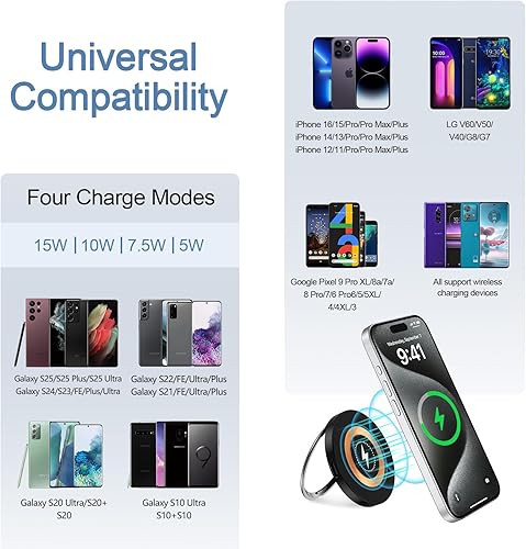 Miniatura 5 de Samsung S25 Ultra Cargador inalámbrico de carga rápida cargador magnético para Samsung Galaxy S25 PlusS24 UltraS23S22S21S20S10, paquete de 2