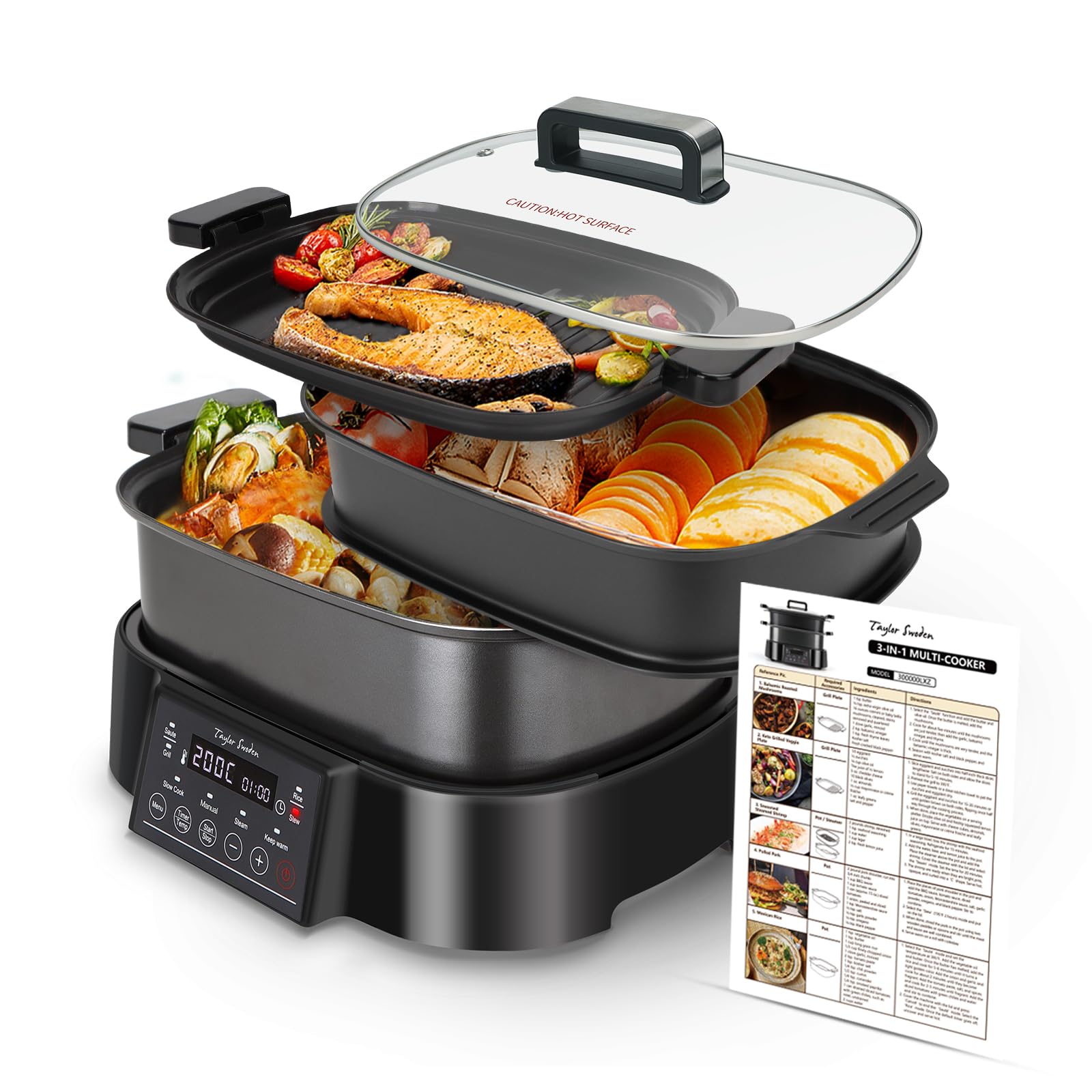 Taylor Swoden Arthur Cuiseur vapeur électrique 6L 1250W Programmable 3 Paniers empilables Sans BPA