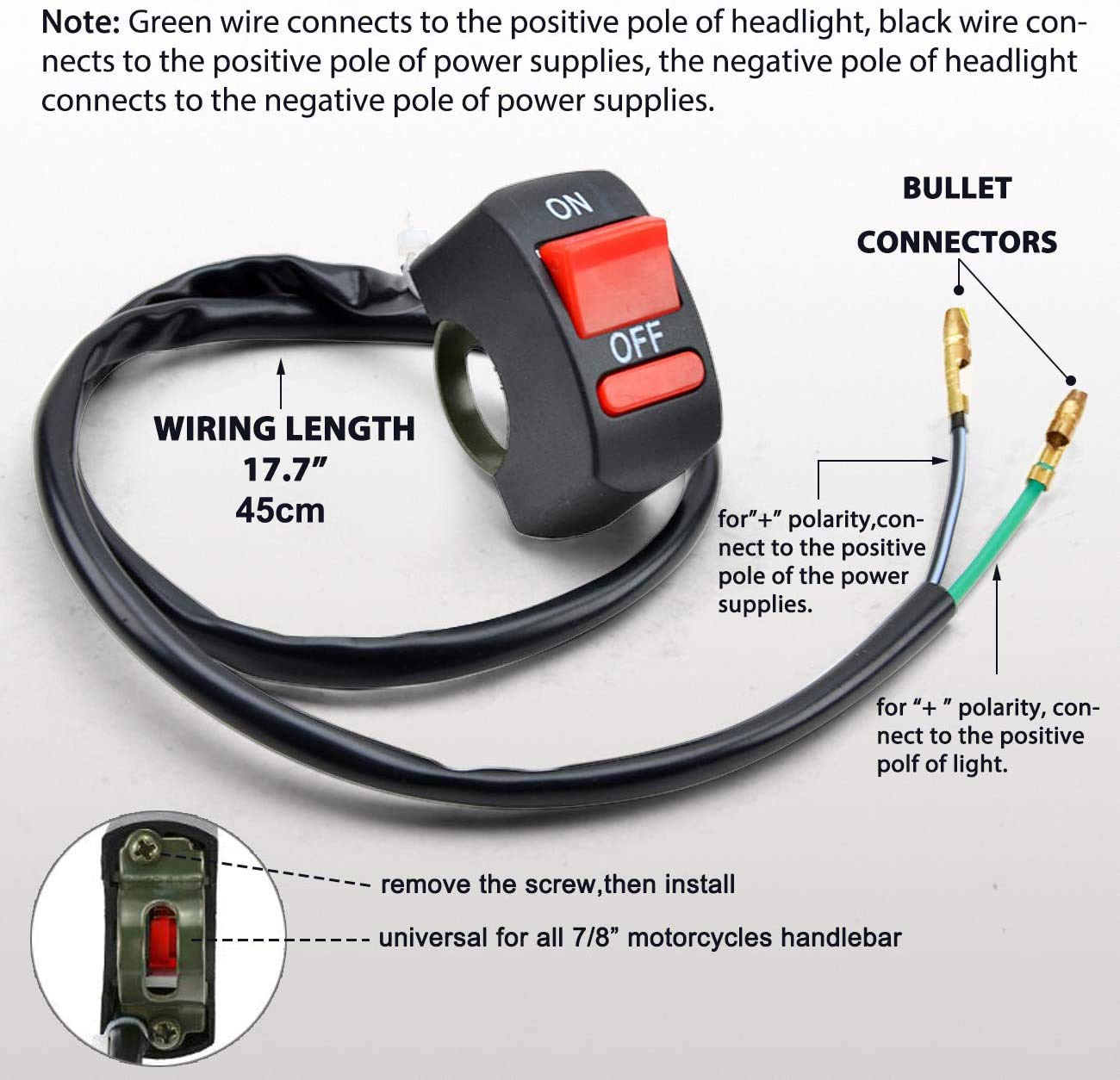 Greluma 1 Pezzo Moto Manubrio Interruttore a levetta On Off Interruttore a pulsante Bicicletta Moto Tuning Part per U5 U7 U2 LED Faro Scooter Electrombile