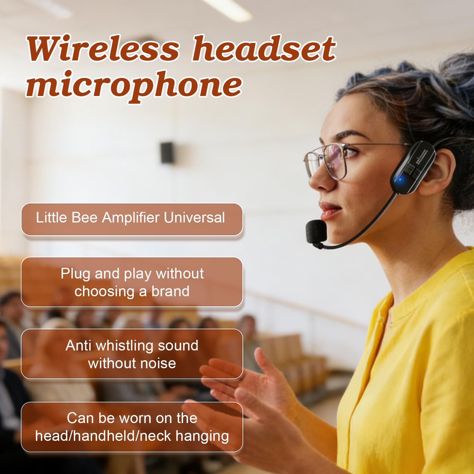 Microfono Archetto Wireless,Microfono Ad Archetto Wireless,Microfono Archetto Ricambio,Microfono Wireless Ad Archetto Per Riunioni Ed Eventi,Durata Della Batteria Da 6 A 8 Ore,Portata 50M,Nero